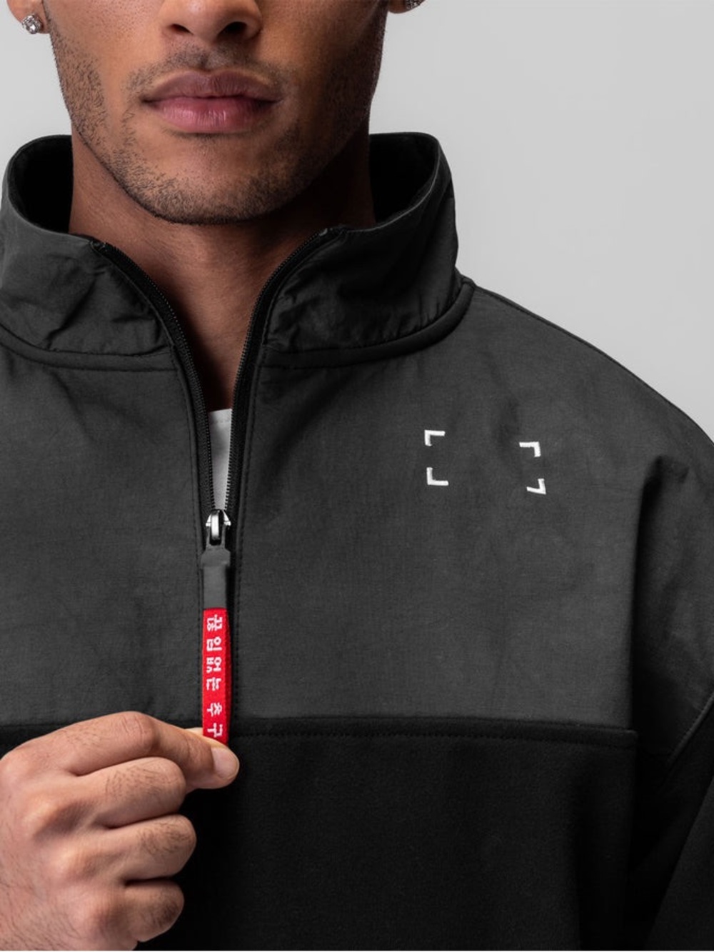 ASRV Tech-Terry Paneled Quarter Zip Pullover in Black - Picture 2 of 5